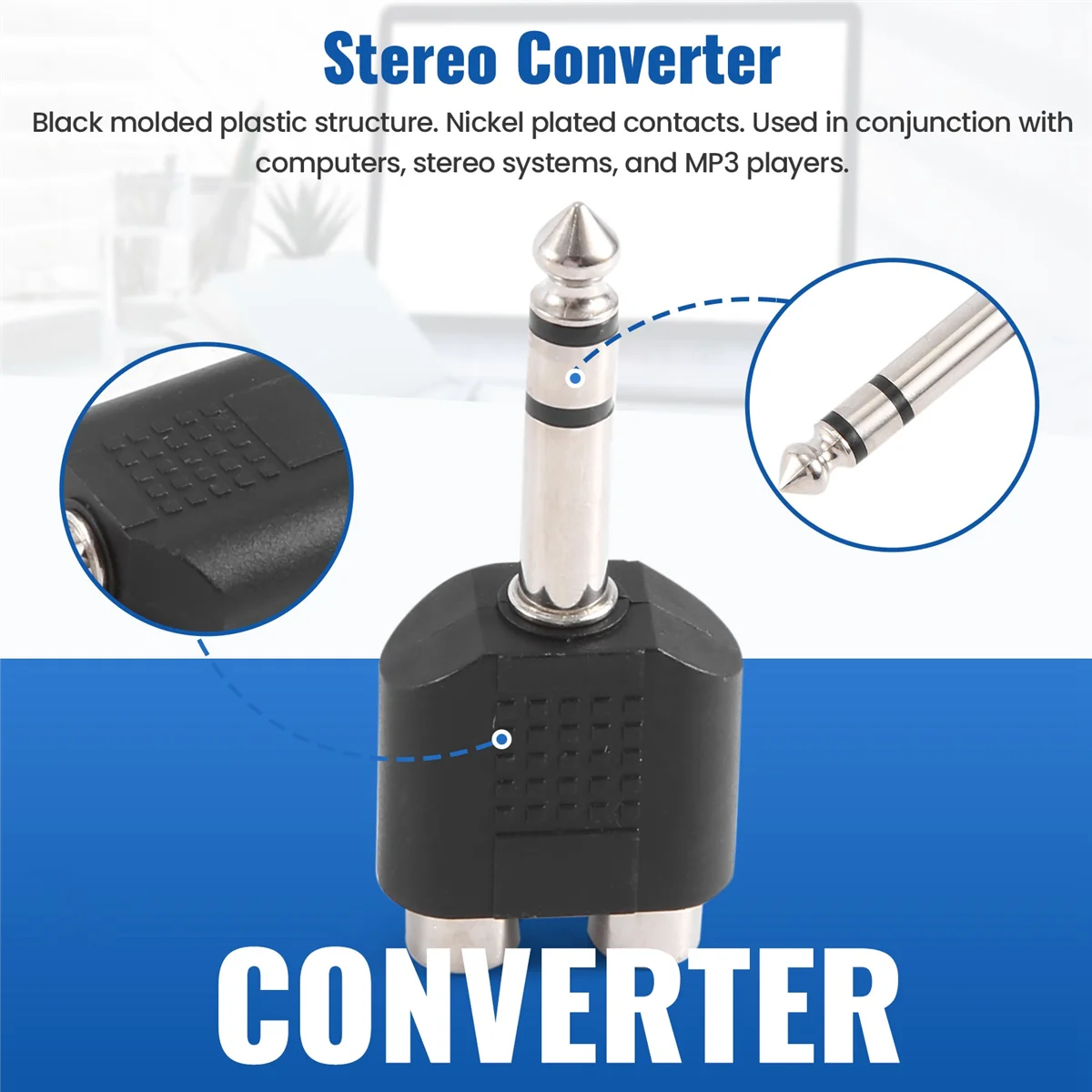 SMIEA Convertitore adattatore audio splitter a Y da 6,35 mm 1/4 pollici maschio stereo a 2 doppi RCA femmina