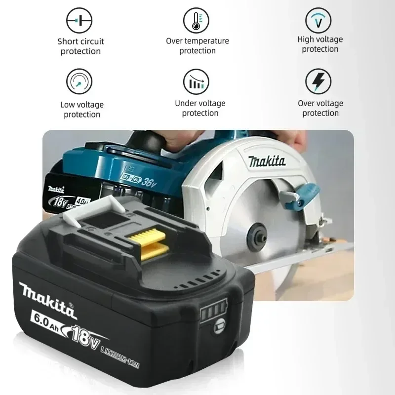 Makita-Batterie de perceuse pour outils Makita, 18V, 6,0 Ah, BL1850B, BL1850, BL1860, BL1860, BL1830, BL1815, BL1840, LXT400, 100% d'origine