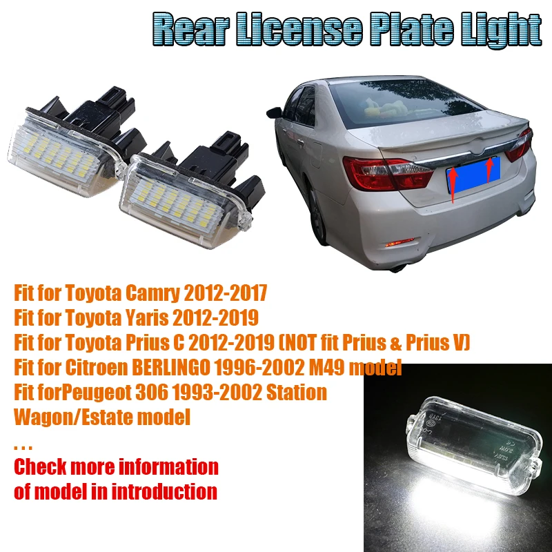 Car Rear License Plate Light Lamp Assembly Fit For Toyota Camry 12-17,Highlander 14-18,Prius C 12-19,Citroen C3,Peugeot 306