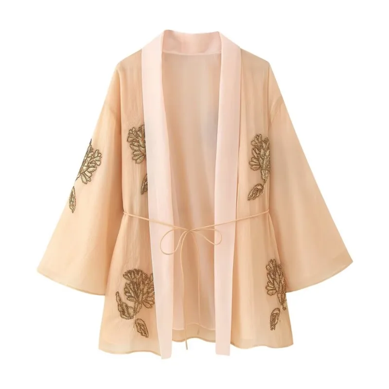 

Fashion Oversized Embroidery Kimono Coat Women Vintage Thin With Slash Cardigan Outwear 2025 New Summer Chic Casual Loose Tops