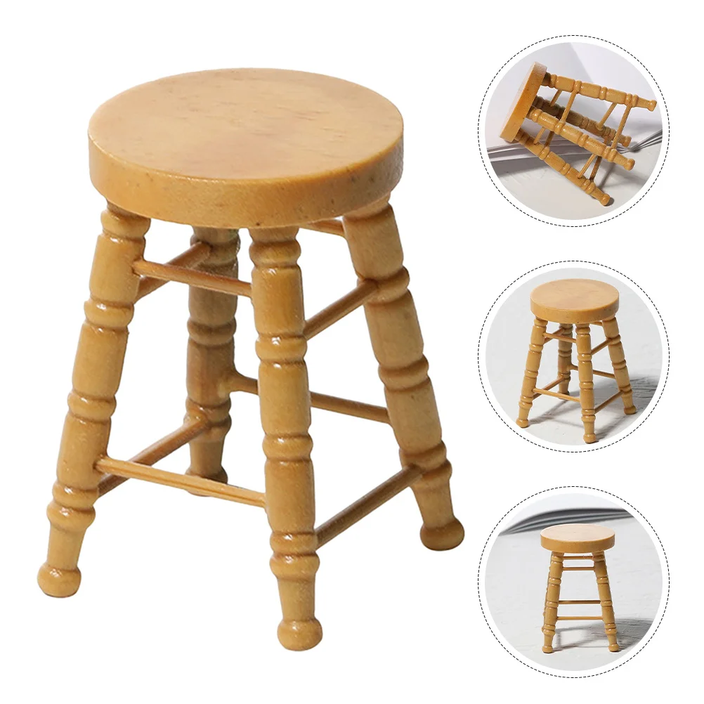 

Miniature Wooden Round Stool Small High Leg Design Furniture Prop Dollhouse Decor Natural Log Finish Dollhouse Simulation Chair