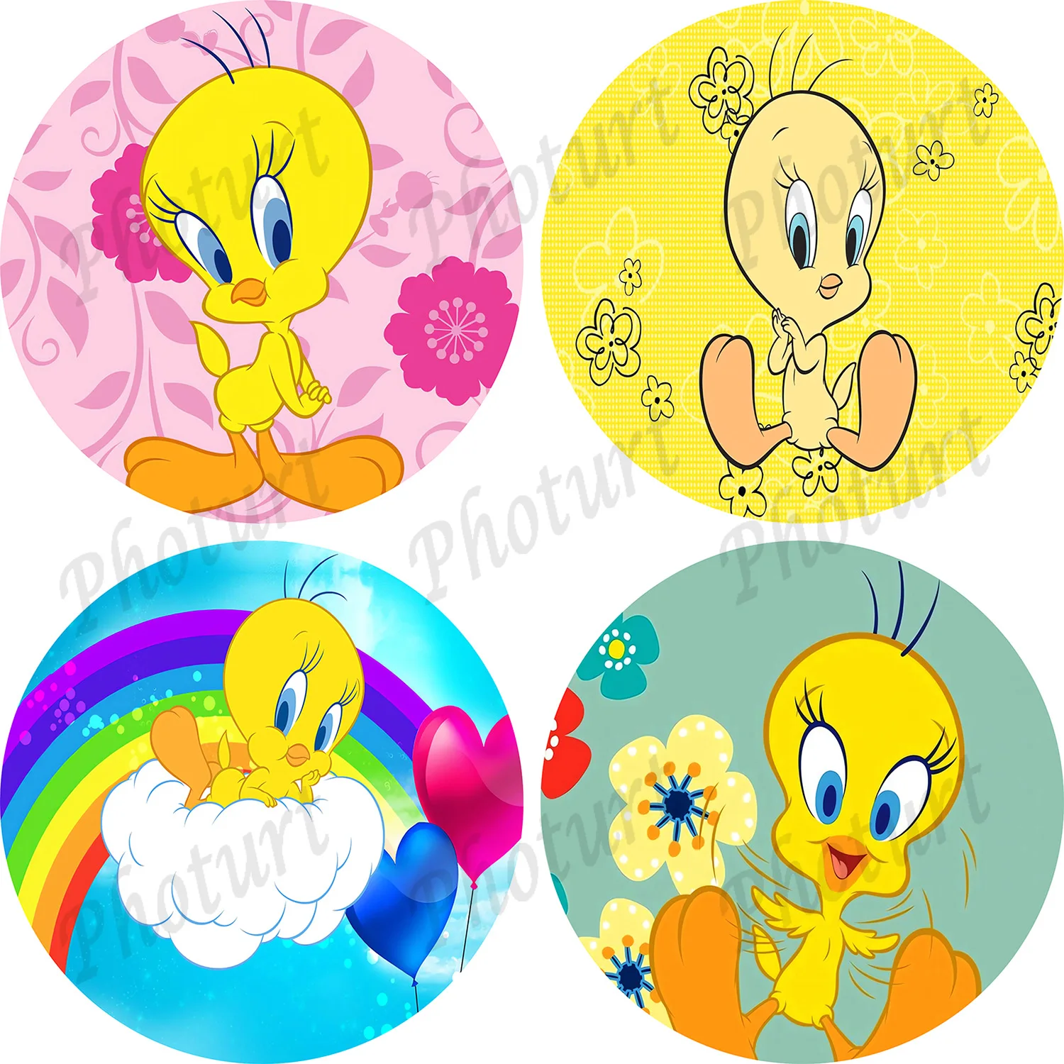 

Disney Round Tweety Bird Backdrop Kids Birthday Photography Background Yellow Cartoon Circle Surface Banner Decoration Props