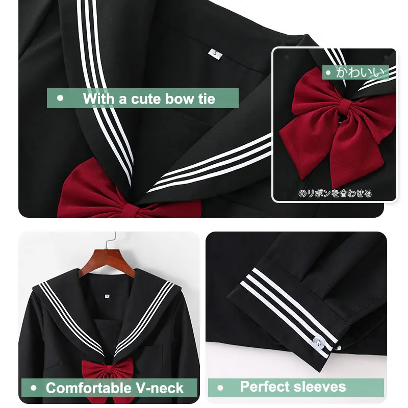 Sailor Suit College Japanese High School JK Uniform S-XXL Girl Black Skirt Set Student Cosplay Costume Women Sexy Pleated Skirts