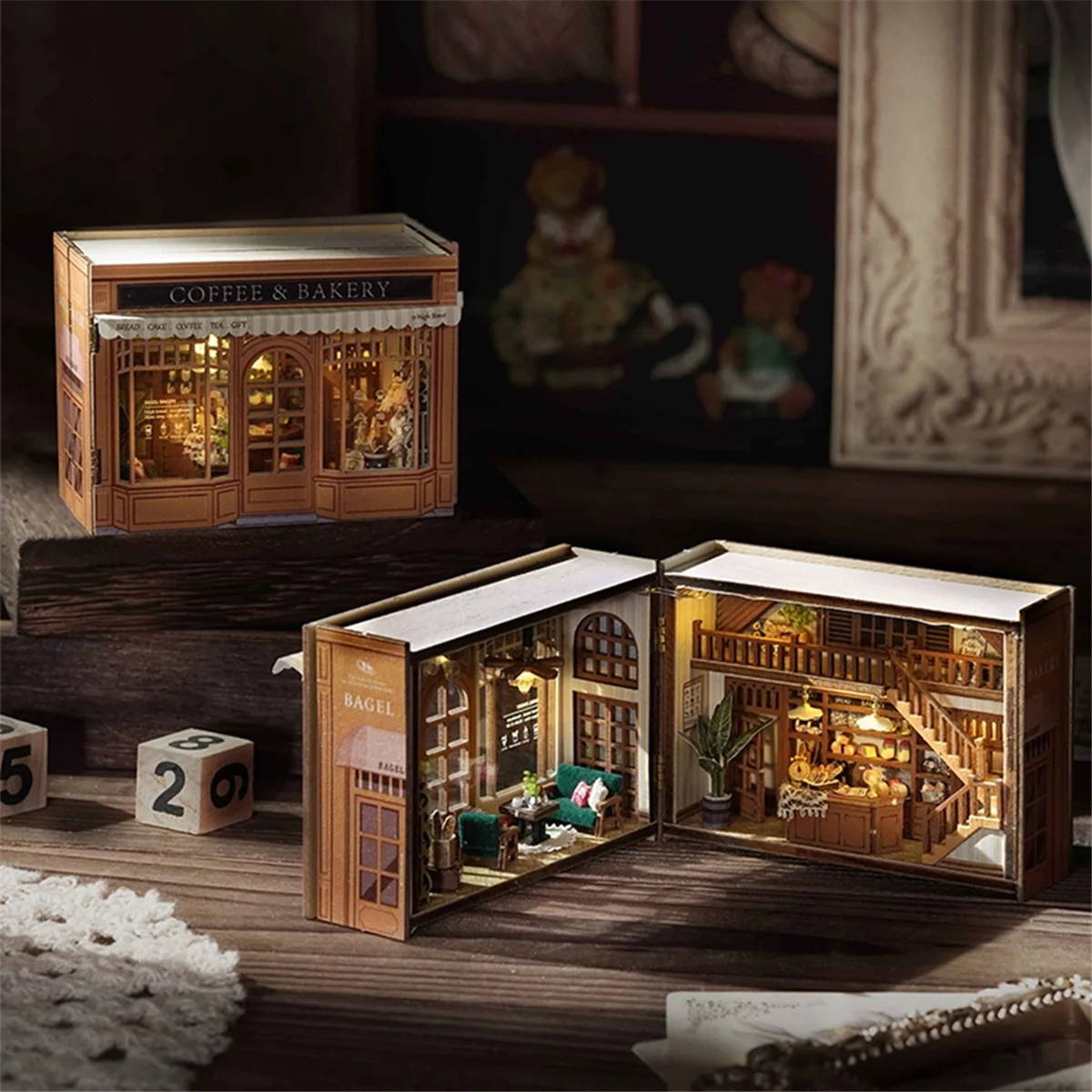 BAAA-DIY كتاب الزاوية عدة مع ثلاثية الأبعاد لغز نموذج بناء رف الكتب الخشبية غلاف لعبة هالوين عيد الميلاد هدية عيد ميلاد MINI-110