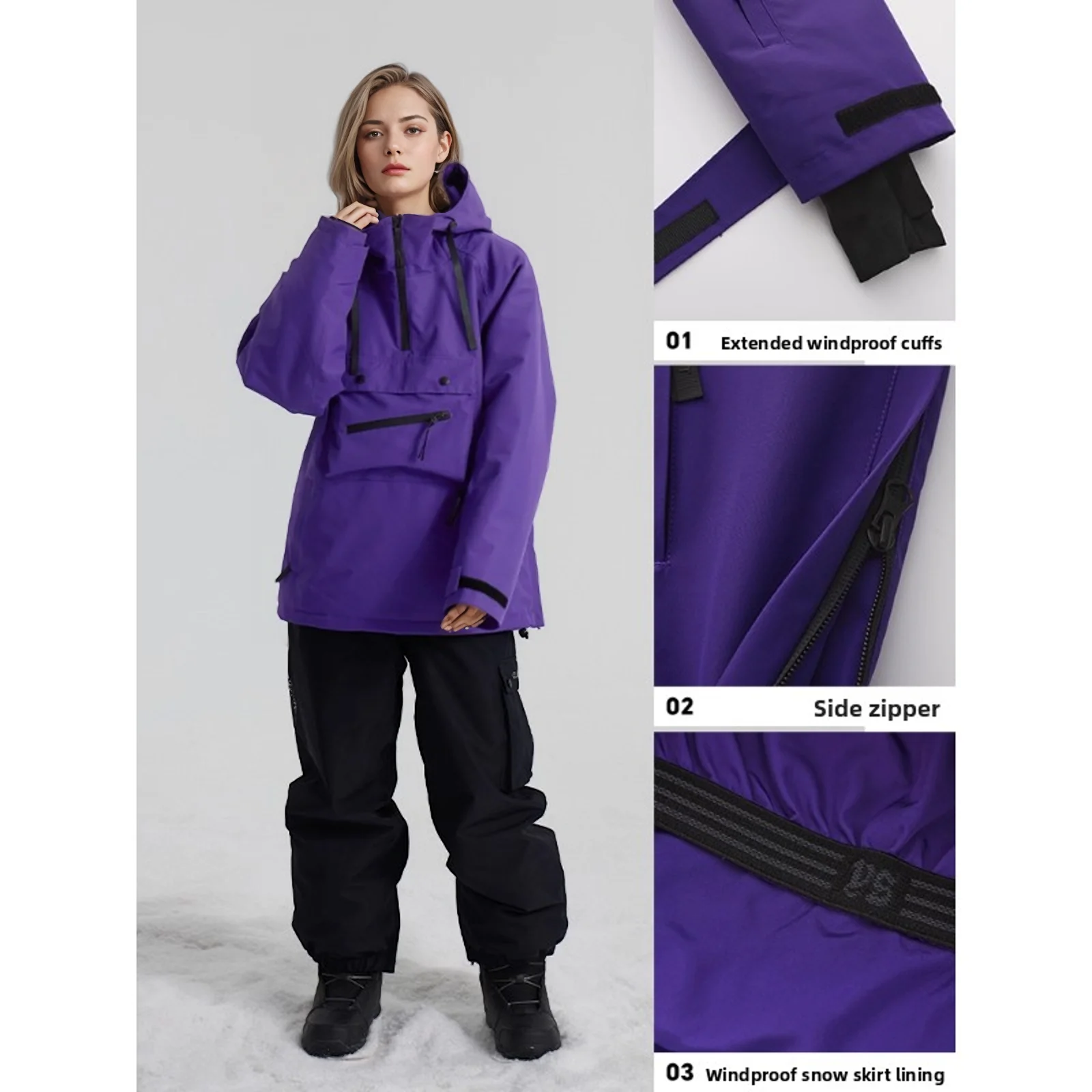 Coldelement Women's Pullover Ski Jacket Men's Snowboard Hoodie Waterproof Outdoor Separate Ski Suit Windproof Warm Winter Sports - Image 3