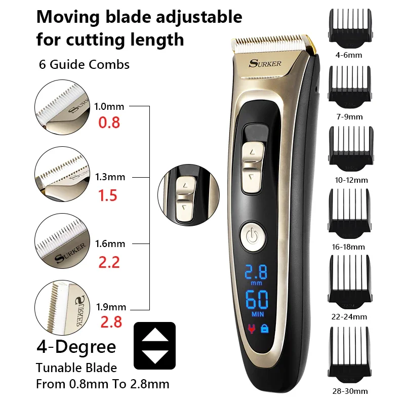 Professional Barber Electric Hair Trimmer LED display Men Clipper Titanium Ceramic Blade Hair Cutting Machine Hair cutter