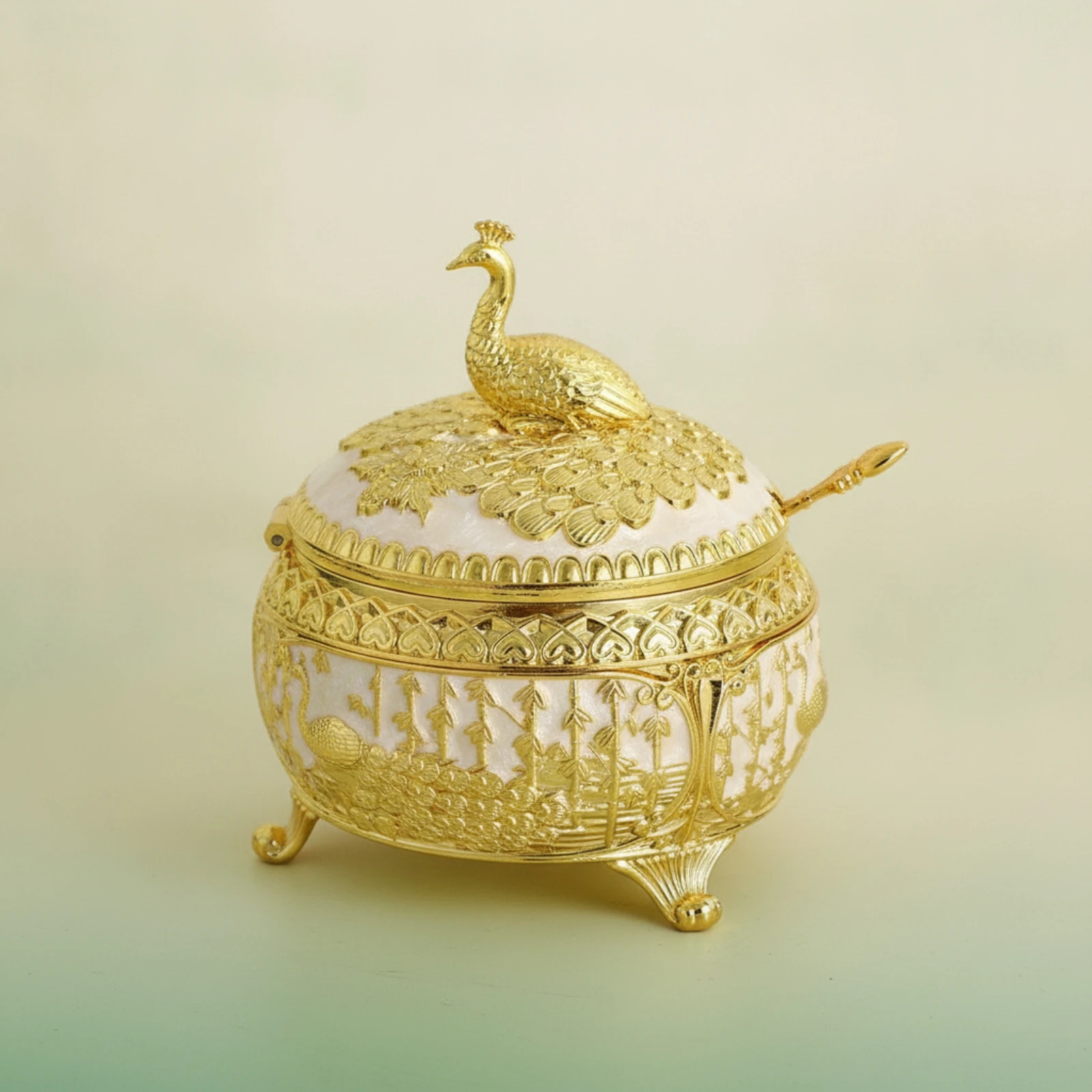 Seasoning Container with Lid and Spoons Embossed Condiment Jar with Spoon Condiment Jar with Spoons Ornate for Hosts