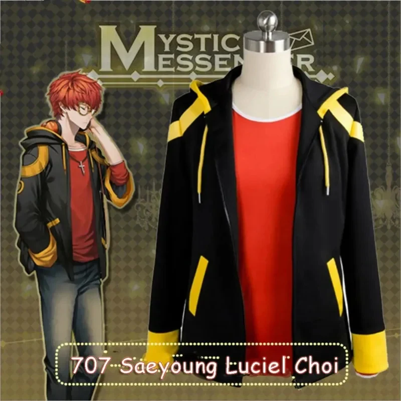 Disfraz de Cosplay de Mystic Messenger 707 Saeyoung Luciel Choi para Hombre y Mujer, Disfraces de Halloween, Chaqueta con Capucha de Anime, Sudadera con Capucha, Camiseta