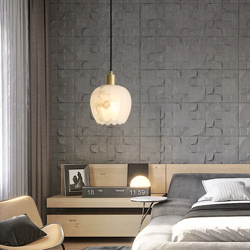 

Креативные испанские алебастровые мраморные подвесные светильники для спальни, прикроватный кабинет, ресторан, барная стойка, кухонный остров, люстры с лепестками