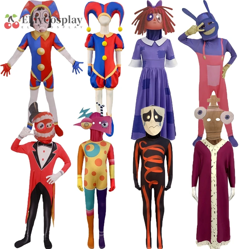 Halloween Kids Costumes Anime Digital Circus Pomni Cosplay Clothing Girls Boys Bodysuit Cartoon Carnival Birthday Gift For Adult