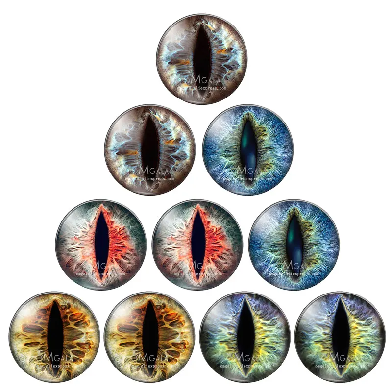 10pcs/lot 10mm/12mm/14mm/16mm/18mm/20mm/25mm Animal Cat Dragon Eyes Handmade Photo Round Glass Cabochons Jewelry Accessories