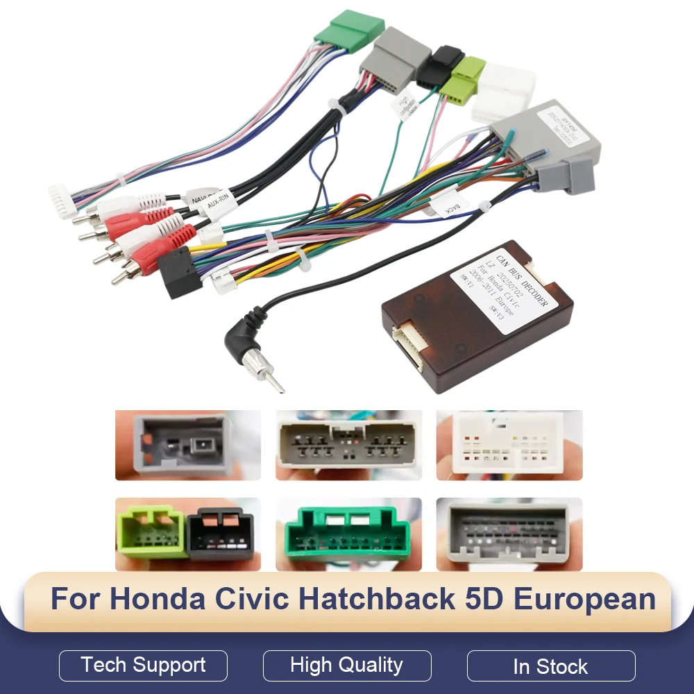 16 Pin CANBUS Wiring Harness Adapter For Honda Civic Hatchback 5D  Android Radio Decoder Power Cable Box