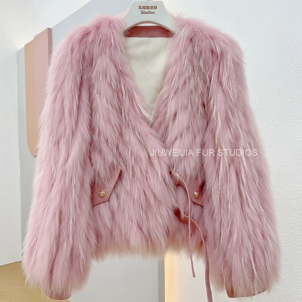2026 Winter New Fur Strip Sewed Together Short Style Thin Raccoon Fur Fox Fur Coat Young Women's Coat