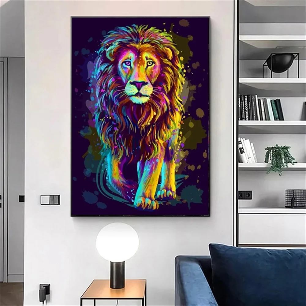 

Watercolor Animal Graffiti Art Lion Canvas Painting Modern Wall Art Prints Posters Wall Pictures for Living Room Home Decor