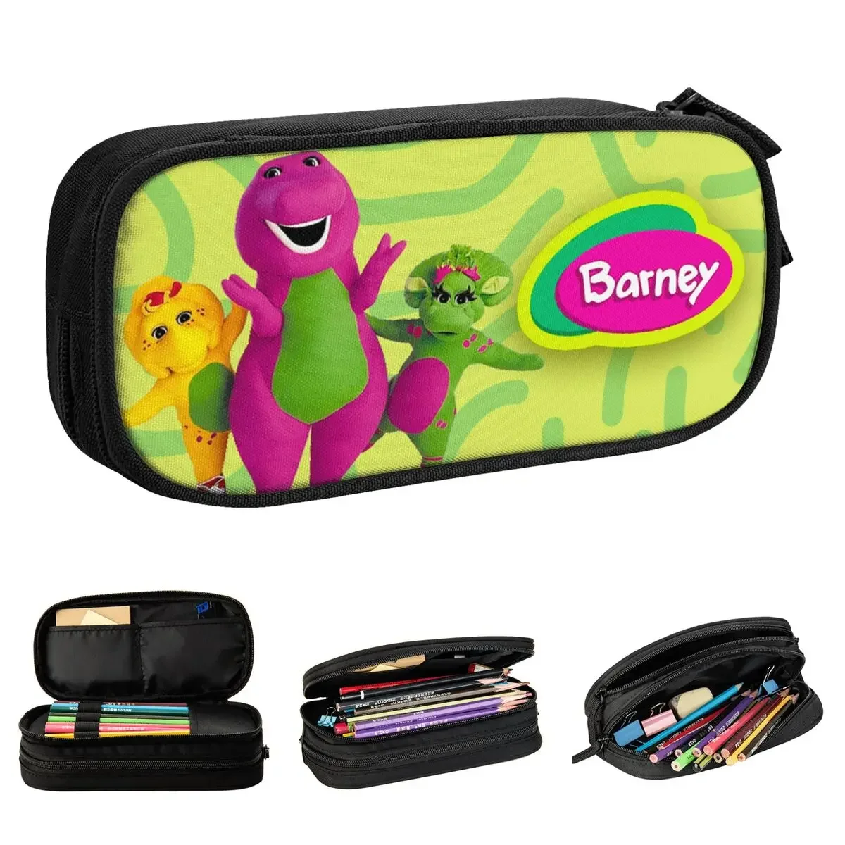 Cute Dinosaur Cartoon Pencil Cases Barney Friends Dinosaurs Pen Box Bags Girl Boy Big Capacity School Supplies Gifts Pencilcases