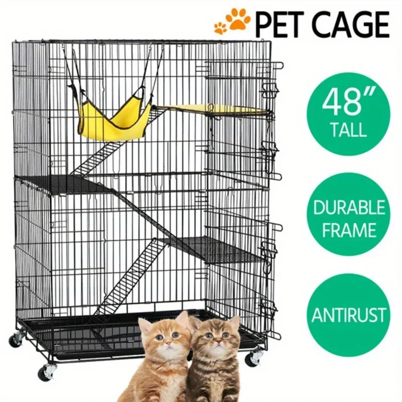 

48-inch rolling metal kitten carrier pet enclosure indoor outdoor with hammock wheel