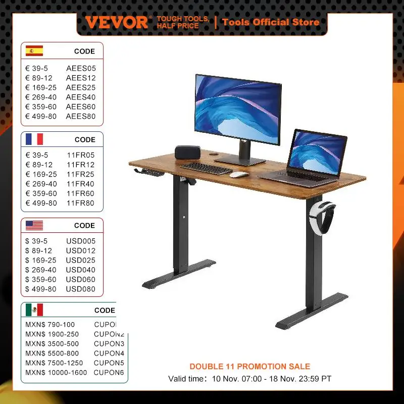 

VEVOR Electric Standing Desk Height Adjustable Standing Desk W/ Dual Protecting System High Load Capacity Table for Home Office