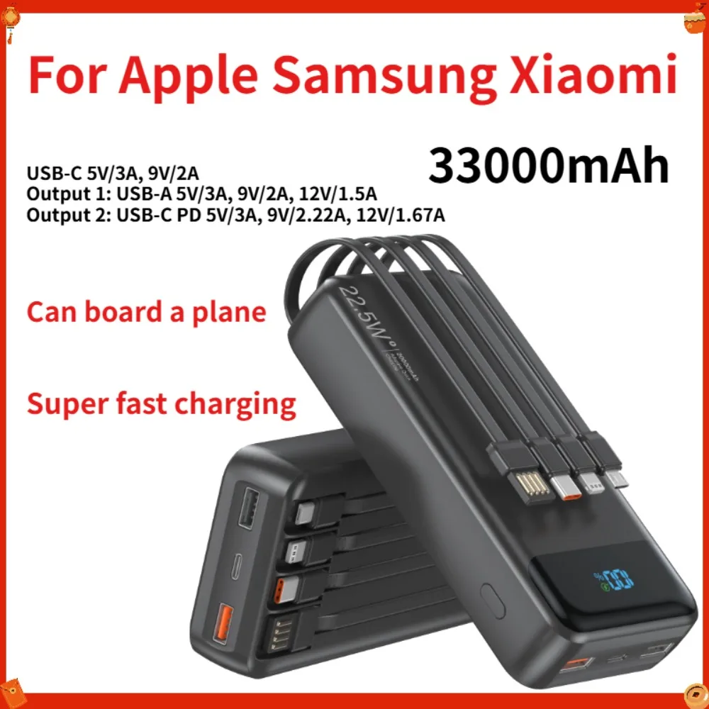 33000mAh Power Bank Fast Charging Portable Charger CE RoHS UKCA Certified High Capacity Battery Pack for iPhone Samsung Xiaomi