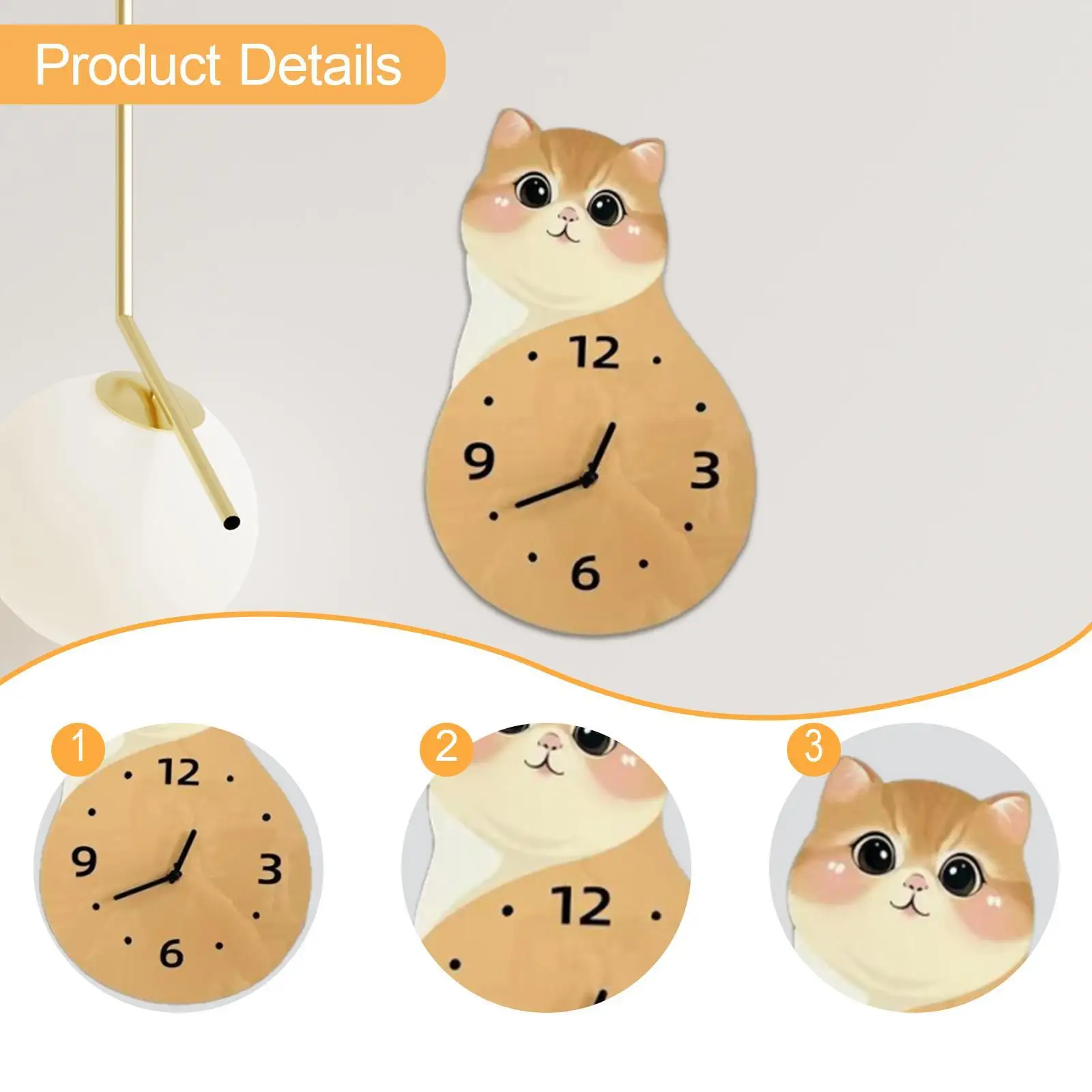 

Cat Wall Clock Creative Versatile Simple Cartoon Silent Wall Art Ornament Decoration for Living Room Farmhouse Indoor Study Room