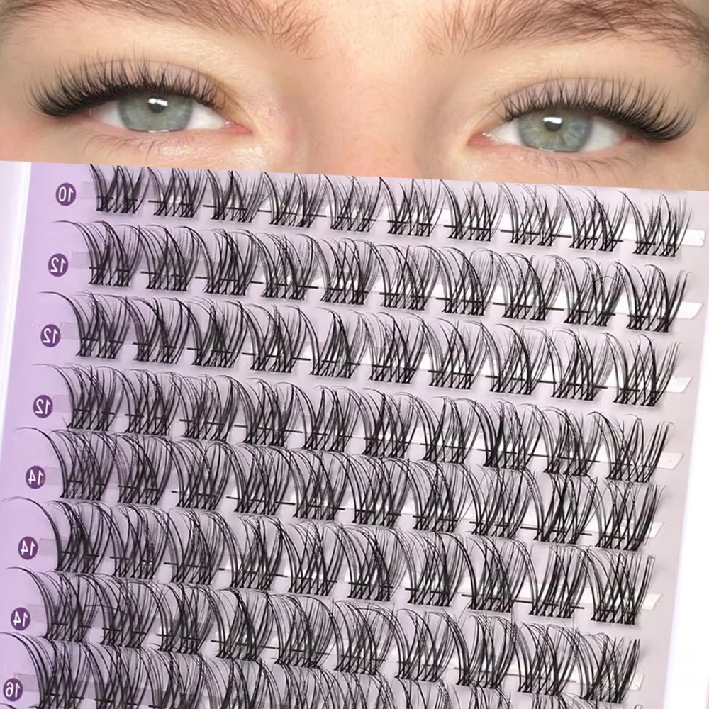 1 Box 140 Stück Wimpernbüschel-Set 8-12mm Natürliche Wimpernverlängerung Unsichtbares Band Wimpernbüschel Samt-Wimpernbüschel Ex