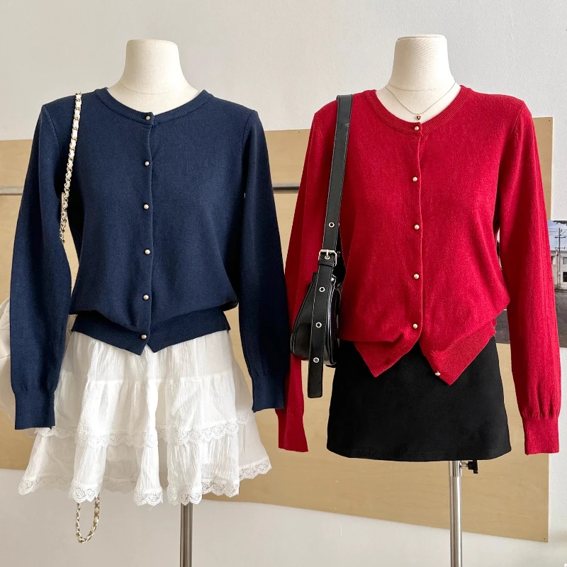 

2026 Women's Long Sleeve Knitted Cardigan Autumn Winter Loose Comfortable Warm Sweater Fashion O-Neck Solid Color Tops