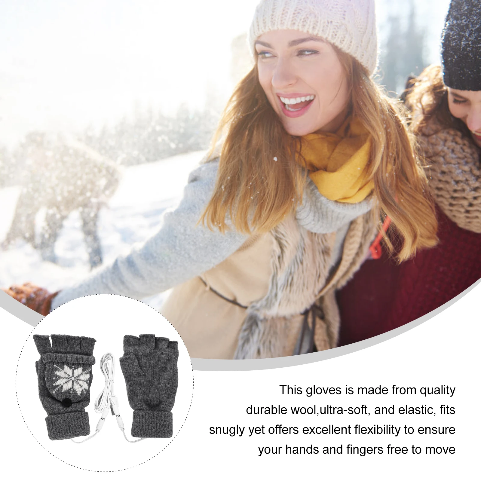 

1Pair USB Powered Half Finger Heated Gloves Knitted Warm Mittens for Women Men Laptop Computer Use Winter Thermal Protection