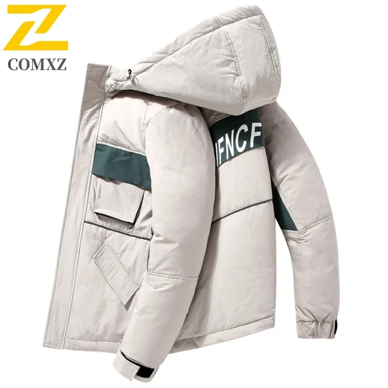COMXZ 2025 Luxury Men Down Jacket Stand Collar Splicing Urban Adventure Windproof Coat Fashion Street Thicken Warm Winter  Coat