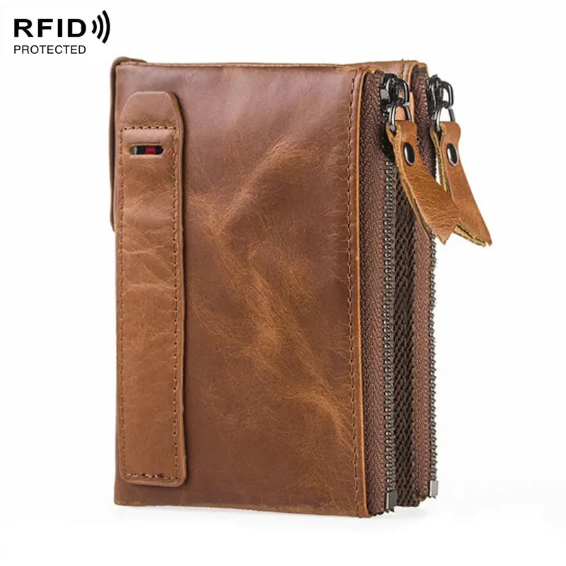 New In Crazy Horse Leather Men's Wallet Man Short Coin Purses Cowhide Small Vintage Designer Wallets Brand Card Holder