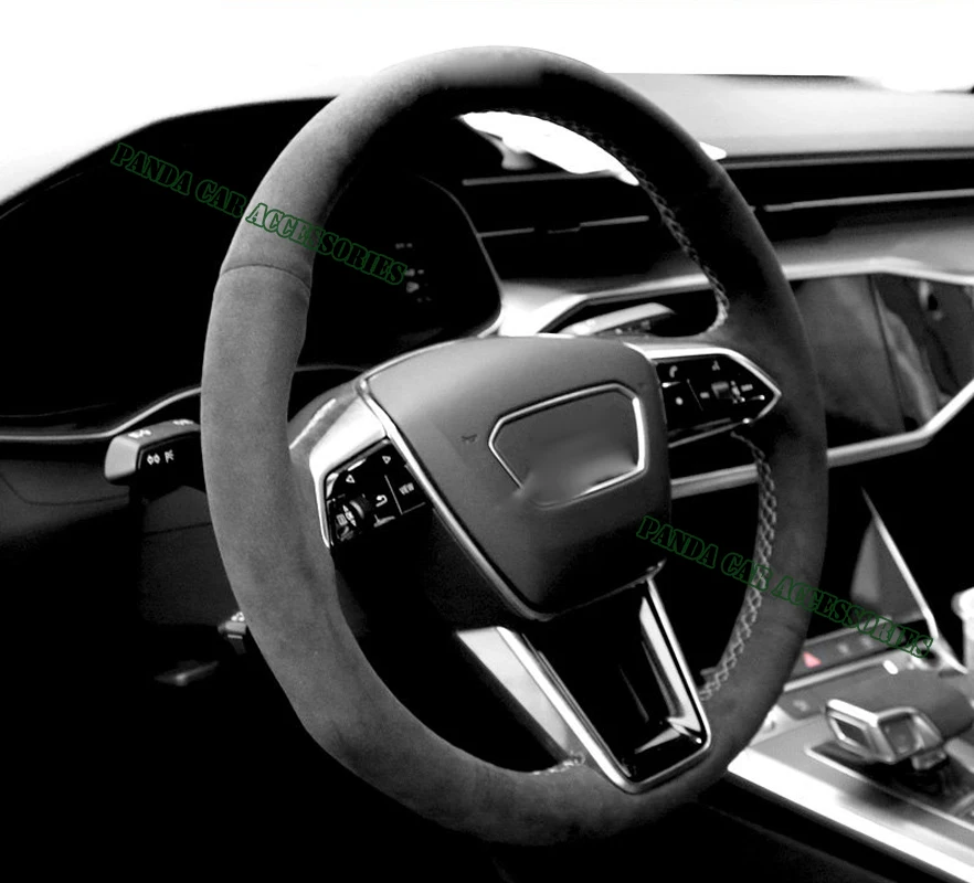 Genuine Leather Suede White Thread Hand Sewing Car Steering Wheel Cover Wrap Car Accessoires Specifically For Audi A6 A7 S6 S7