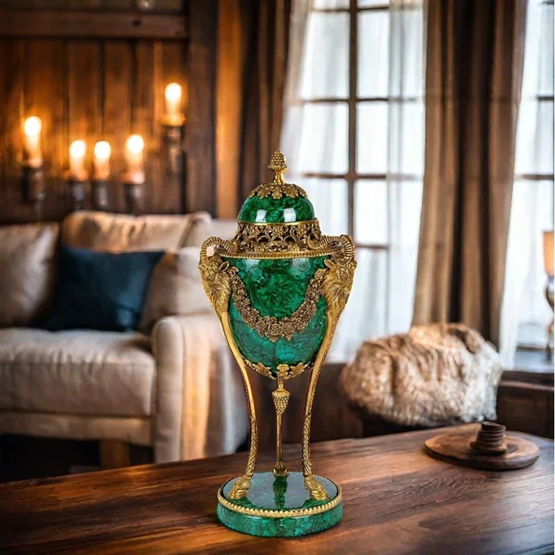 

Middle Eastern Emerald Decorative Ginger Jar Brass and Ceramic Trophy Antique Vase Art Crafts for Indoor Home Decoration