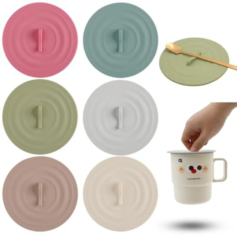 

6 Pcs Silicone Lids for Cups, Morandi Colored Cup Covers for Drink, Anti-dust Seal Airtight Cup Cover with Spoon Holder, Univer