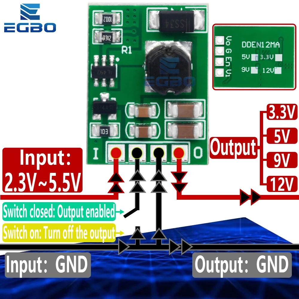 DC-DC Step-up Boost Converter Module with Enable/Disable Functionality Input 2.3V 3V 3.3V 3.7V 4.2V 5V,Output of 3.3V 5V 9V 12V
