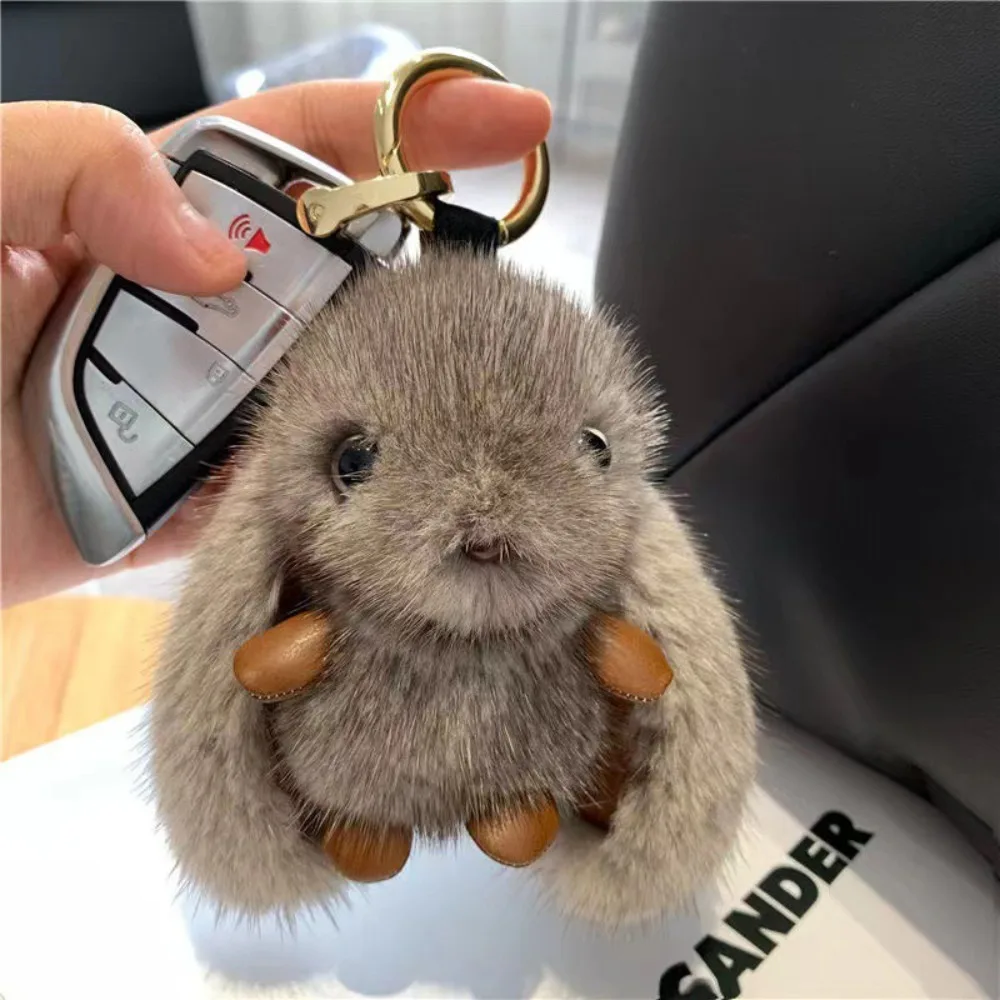

Cute Cartoon Rabbit Keychain Pompon Fluffy Fur Trinket Key Chain Alloy Bunny Key Ring
