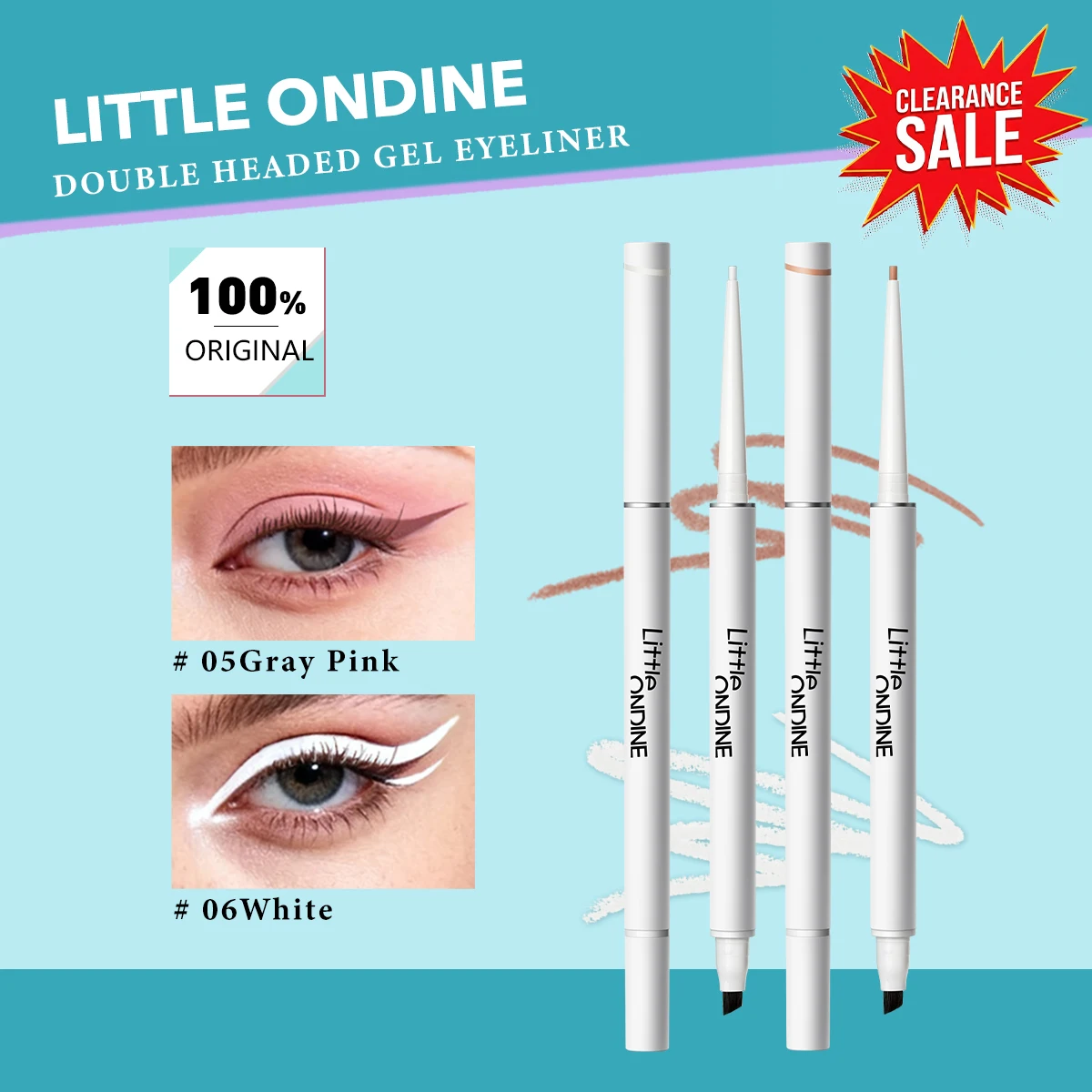 [ClearanceSale] LITTLE ONDINE DOUBLE-HEADED GEL EYELINER,Gel-Based Smooth Texture,Smooth & Clump-FreeLong-Lasting & Smudge-Proof