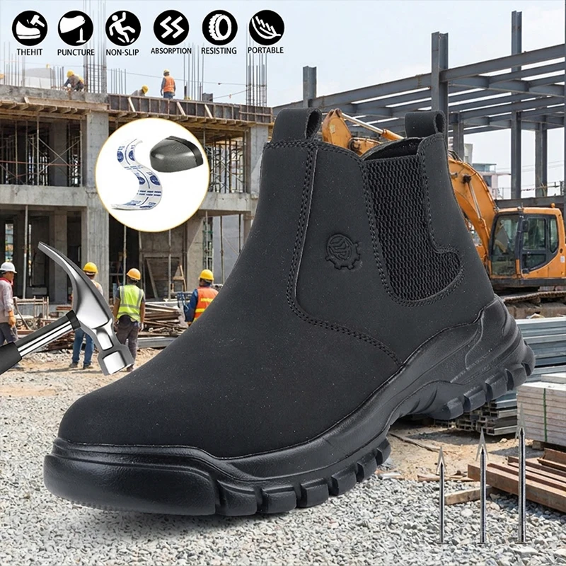 Unisex Steel Toe Kevlar Anti-Puncture EVA Sole Microfiber Upper Easy On Off Boots for Electrical Work shoes Safety shoes