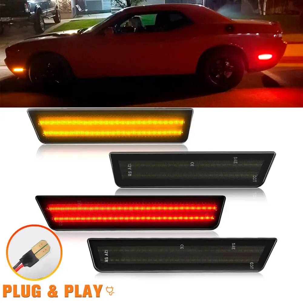 

4 шт. передних и задних светодиодных боковых габаритных фонарей (желтые и красные) для Dodge Challenger 2008-2014, автомобильные аксессуары для Dodge Charger