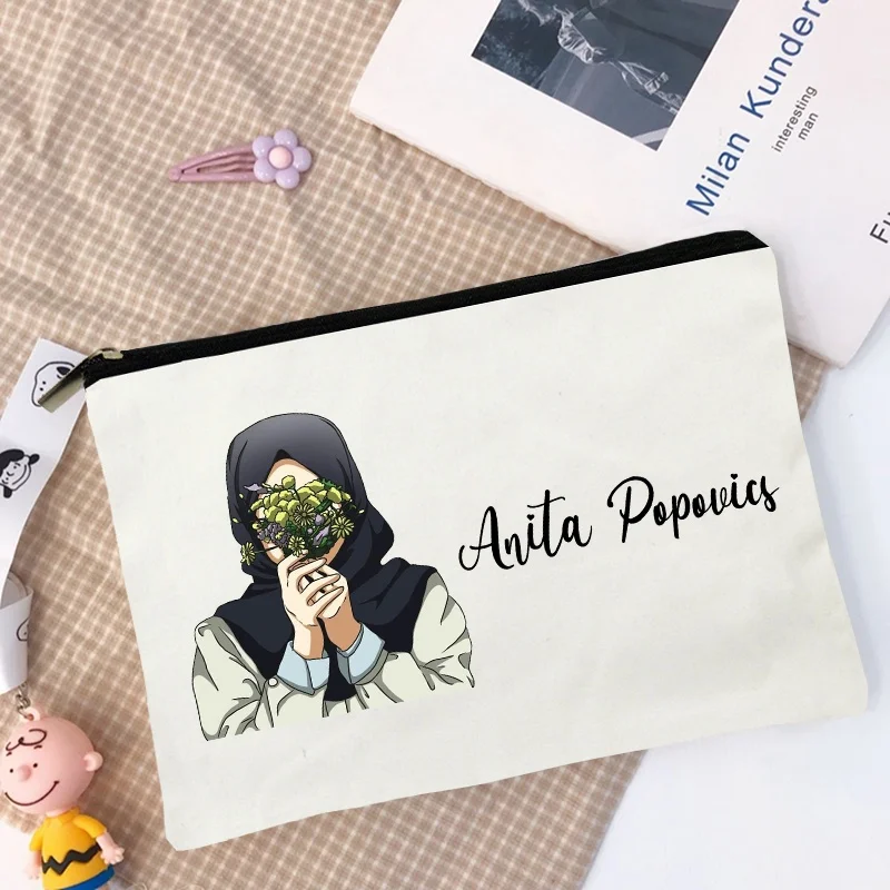 Personalised Hijabi Girl Makeup Bag Organised Pouch with Name Ramadan Gifts Customized Zipper Pouches Cosmetic Bags Eid Gifts