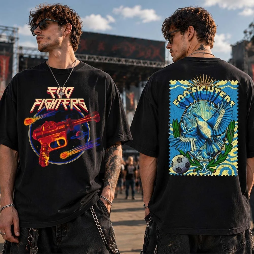 Foo Fighters Buenos Aires August 6 2026 Return Announcement Winged FF Logo Two Sides T-Shirt Bird Nest Back Graphic