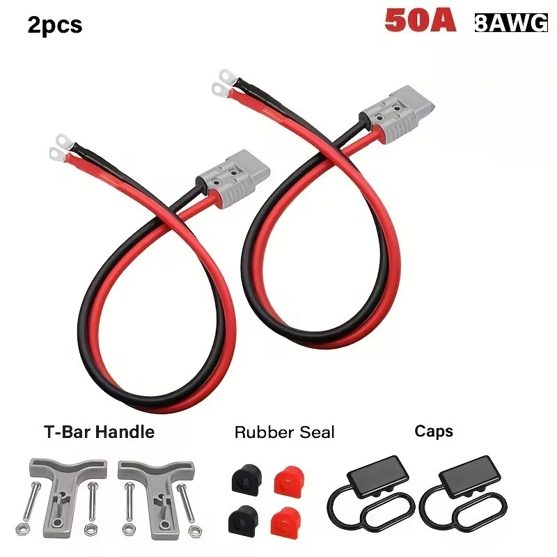 

2pcs 8AWG Electric Forklift Charging Cable with O-Ring, 50A Quick Connect/Disconnect Connecto