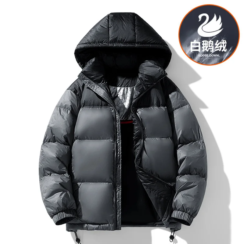 

Men Hooded Down Jacket Outerwear Patchwork Zipper Parkas Long Sleeve Loose Fit Casual Pockets 2025 Winter Spliced Down Coats