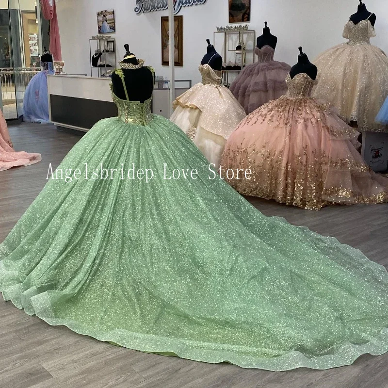 ANGELSBRIDEP Mexico Girls Mint Green Ball Gown Quinceanera Dresses 2025 For Special Events Prom Dress 3D Flowers Sweet 16 Party