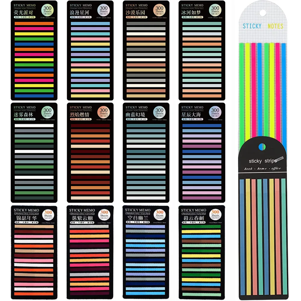 300 Sheets Transparent Rainbow Index Memo Pad Sticky Notepads Paper Sticker Notes Bookmark School Supplies Kawaii Stationery
