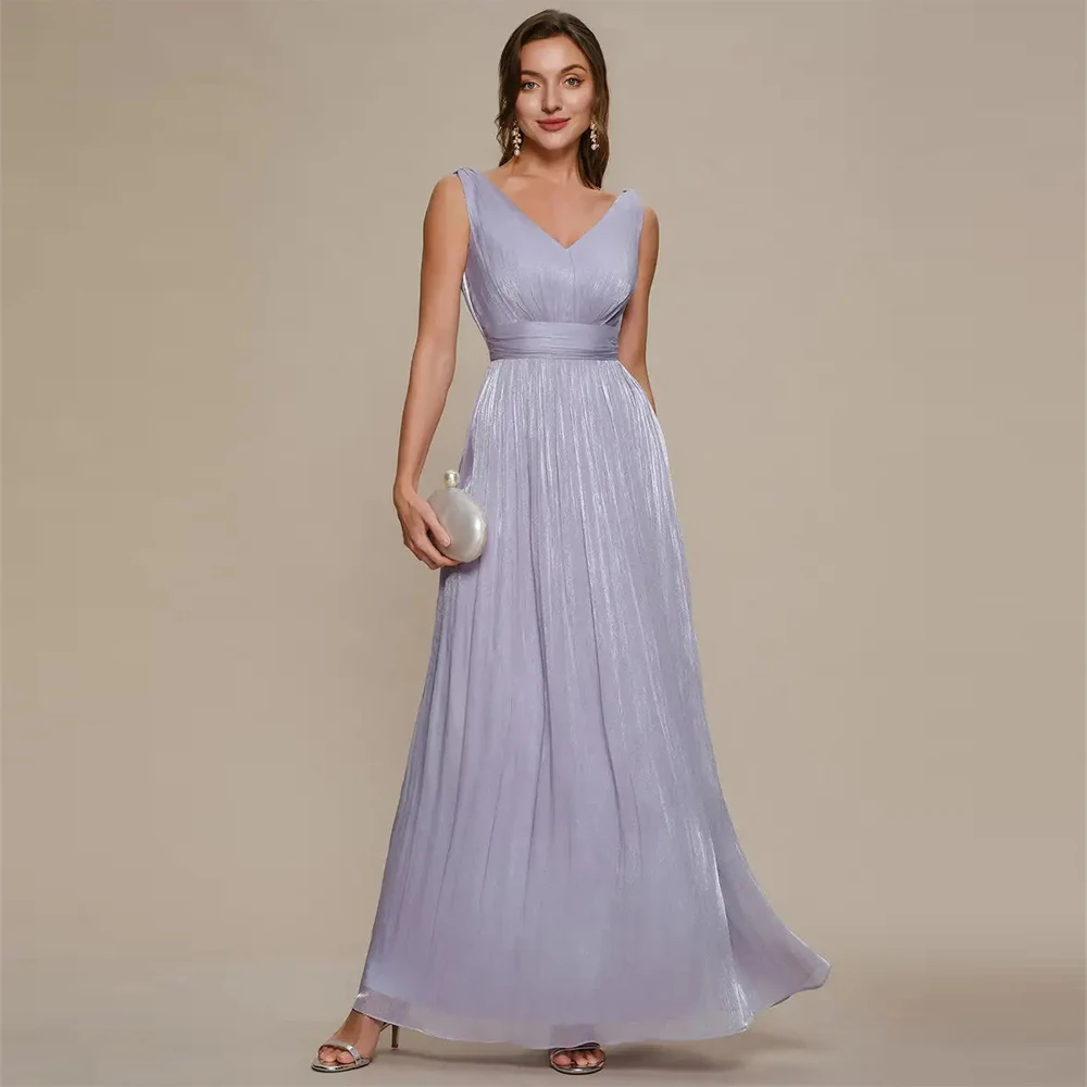 

BAZIIINGAAA Evening Dress Strapless V-Neck Sea-Island Filament Fabrics Gathered Sleeveless A-Line Floor Length Evening Dresses