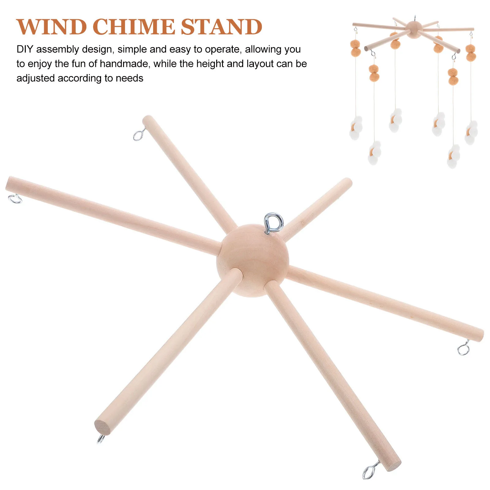 1 set 1 Set Wooden Wind Chime Frame 6-Arm For Diy Nursery Mobile Baby Room Decor Hanging Infant Room Accessories Craft Kit