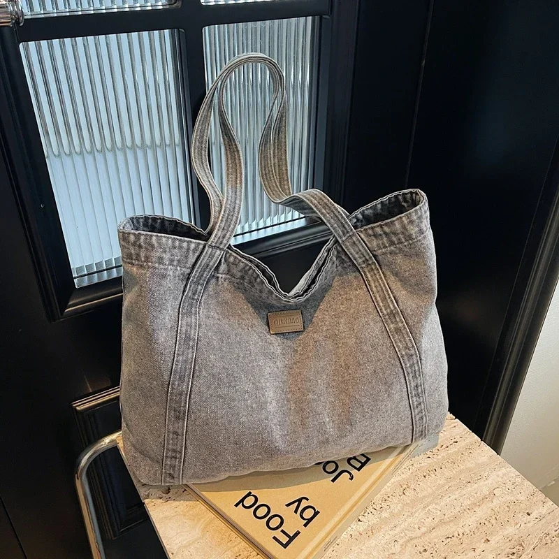 

Denim Tote Bags Large Capacity Tote Bags High Quality 2025 Sewing Thread Versatile Simplicity Single Women's Shoulder Bags