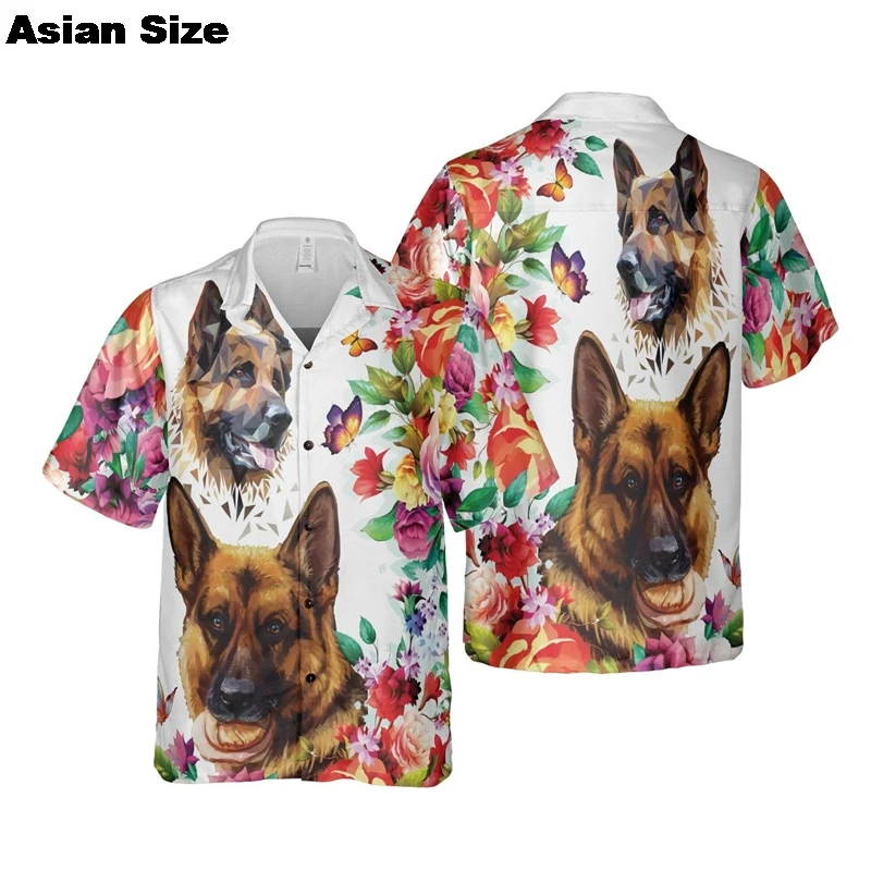 

Fashion German Shepherd Graphic Shirts For Men Clothes Hawaiian Flowere Beach Shirt Pet Dog Graphic Blouses Cartoon Dogs Y2k Top