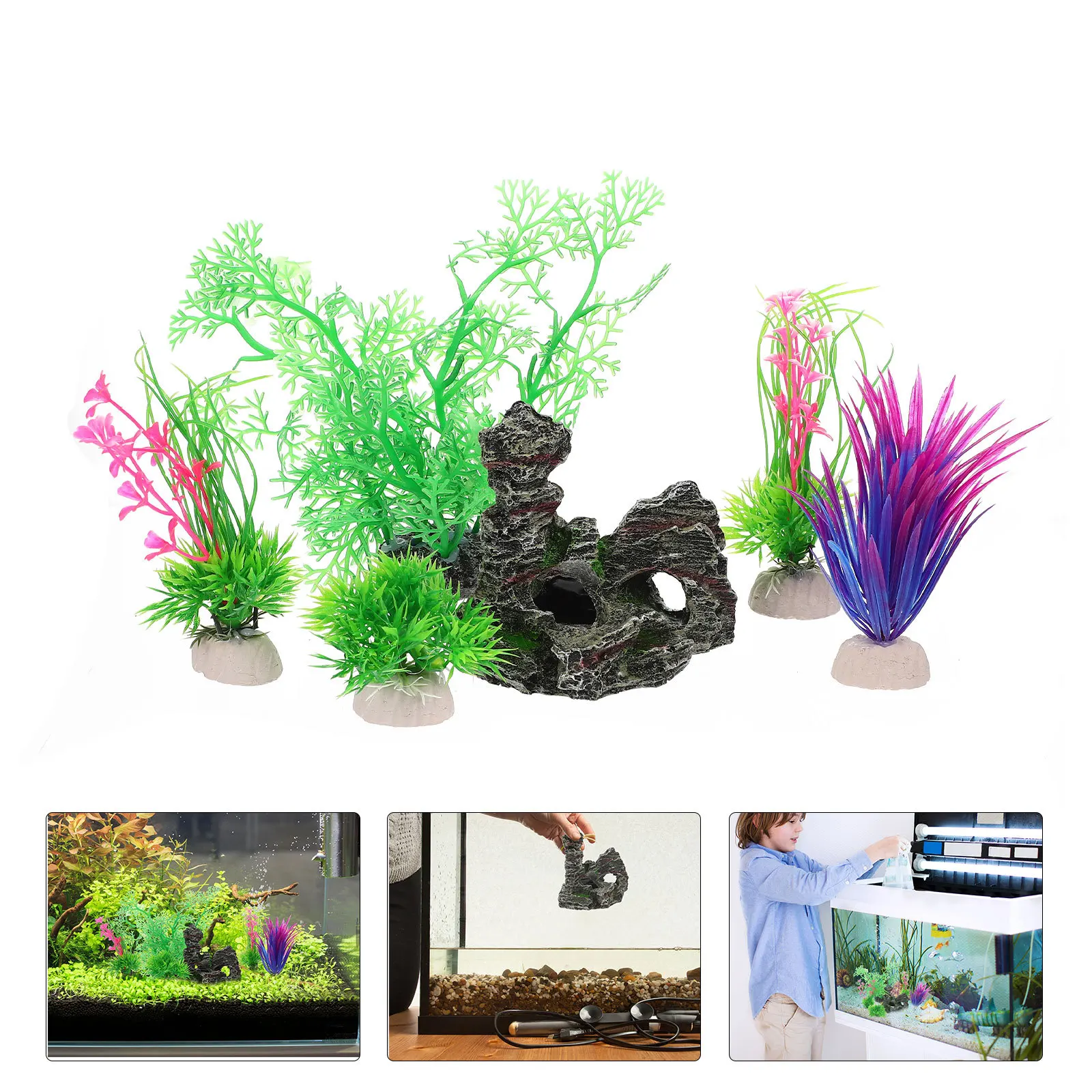 

1Set Artificial Plants Decorations Lifelike Aquarium Rockery Set for Underwater Plant Decor Fish Tank Adornments Simulated Water
