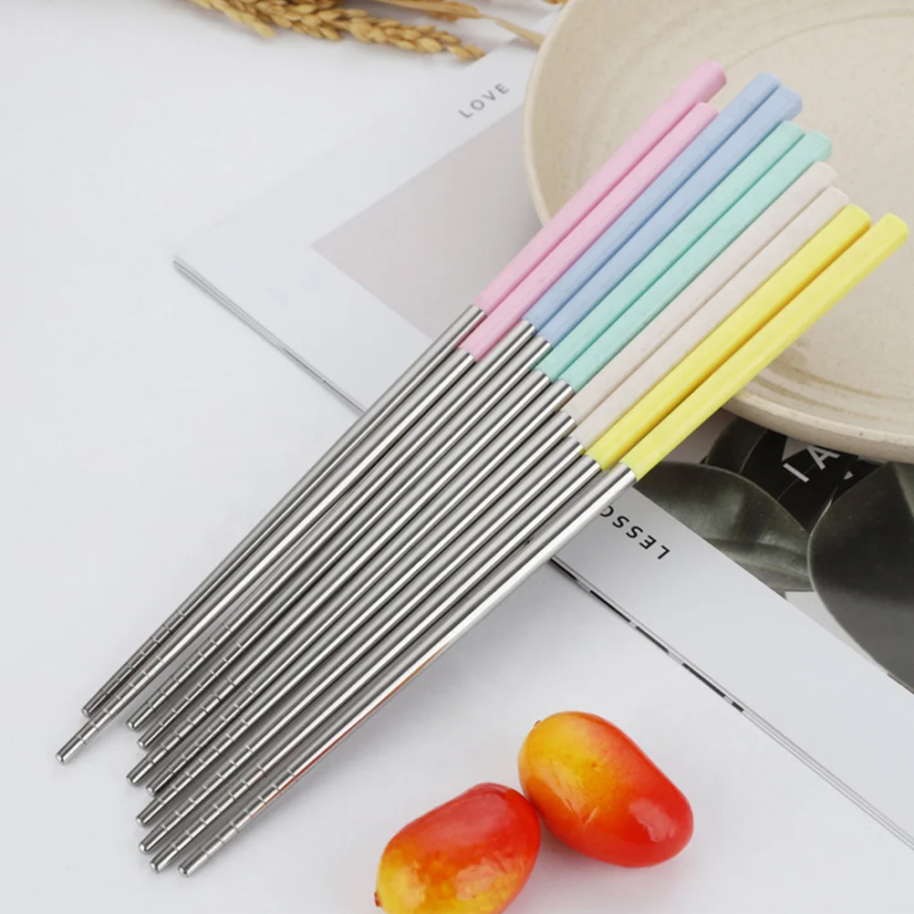 

5Pairs Stainless Steel Chopsticks Set Smooth Finish Comfortable Grip Metal Cutlery for Kitchen Canteen Daily Use