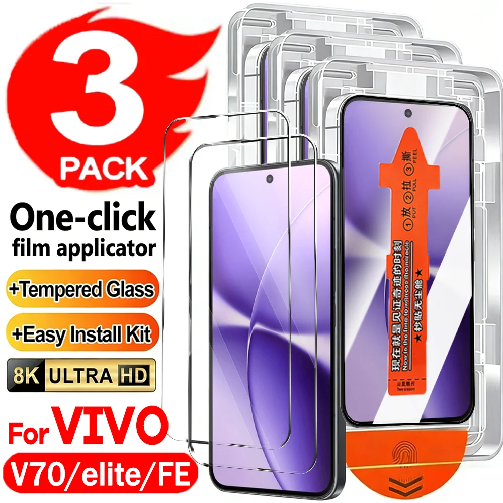 1-3er-Pack HD Klares Gehärtetes Glas für Vivo V70/V70 Elite/V70FE Displayschutzfolien mit Auto-Installationskit 9H Kratzfeste Schutzfolien