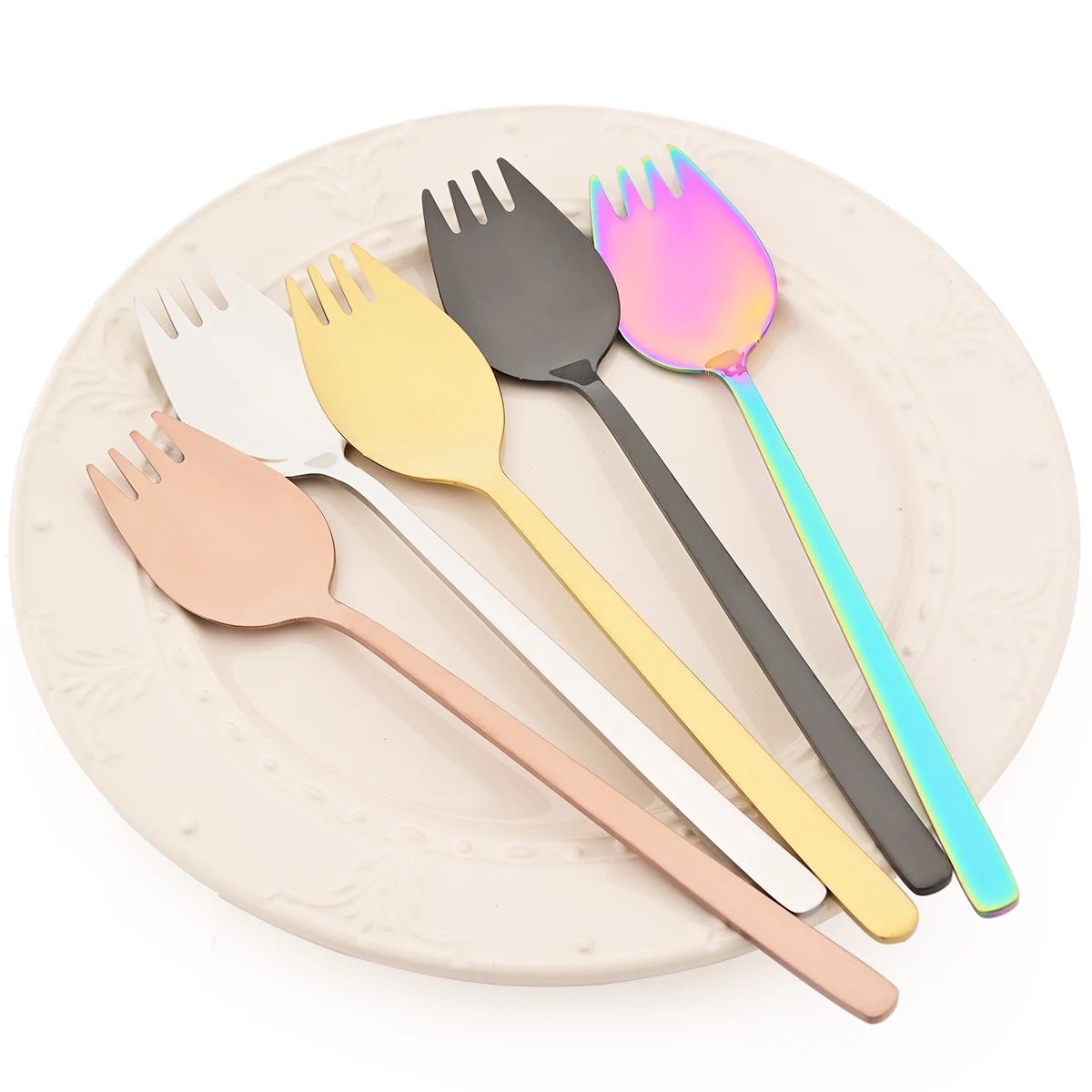 10 قطعة ملعقة سلطة متكاملة شوكة مجموعة أدوات المائدة الفولاذ المقاوم للصدأ السوشي عيدان أواني الطعام الخدمة الغربية شوكة ملعقة أطباق #4